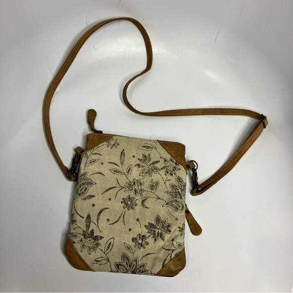 Myra Bag Flare upcycled canvas & leather mini bag crossbody bag - Picture 1 of 6